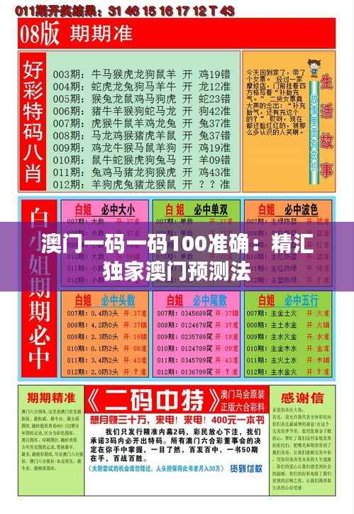 澳门一码一码100准确：精汇独家澳门预测法