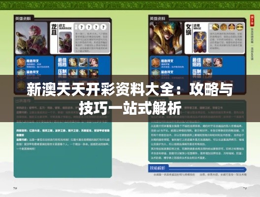 新澳天天开彩资料大全：攻略与技巧一站式解析