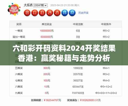 六和彩开码资料2024开奖结果香港:赢奖秘籍与走势分析