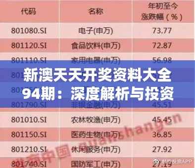 新澳天天开奖资料大全94期：深度解析与投资指南