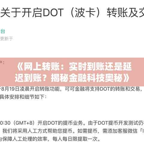 《网上转账:实时到账还是延迟到账?揭秘金融科技奥秘》