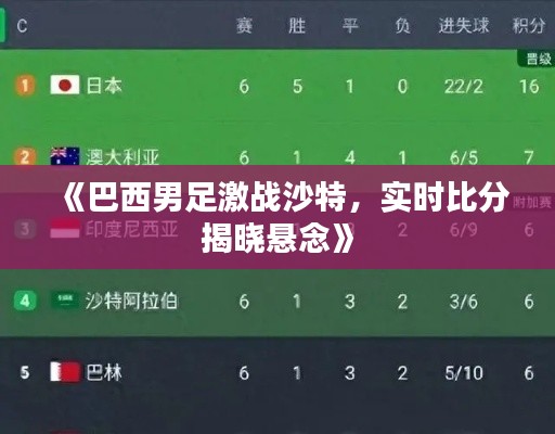 《巴西男足激战沙特，实时比分揭晓悬念》