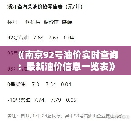 《南京92号油价实时查询:最新油价信息一览表》