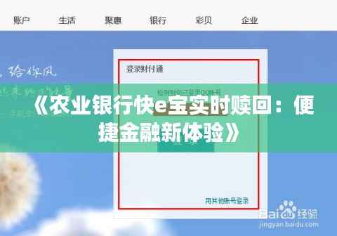 《农业银行快e宝实时赎回：便捷金融新体验》