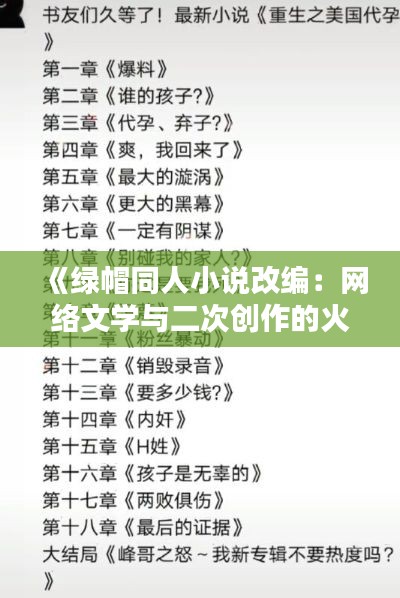 《绿帽同人小说改编:网络文学与二次创作的火花碰撞》