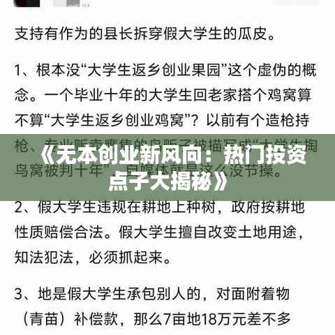 《无本创业新风向:热门投资点子大揭秘》