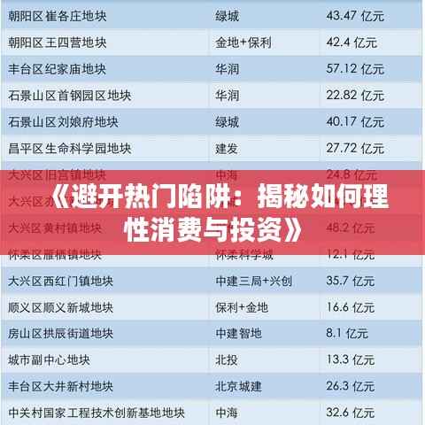 《避开热门陷阱:揭秘如何理性消费与投资》