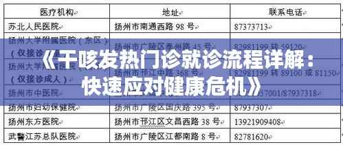《干咳发热门诊就诊流程详解:快速应对健康危机》