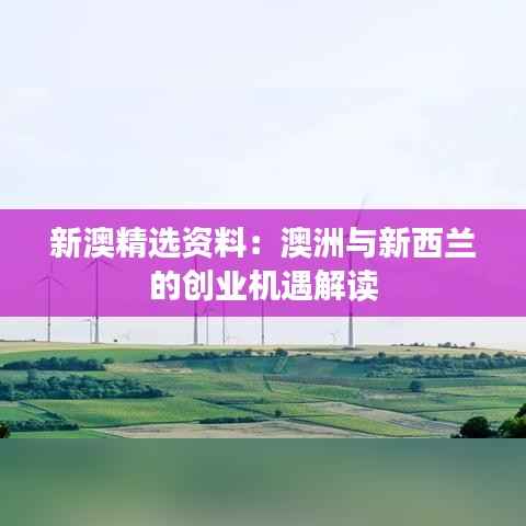 新澳精选资料:澳洲与新西兰的创业机遇解读