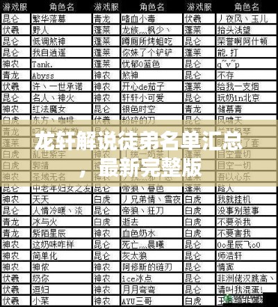 龙轩解说徒弟名单汇总,最新完整版