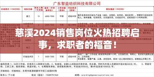 慈溪2024销售岗位火热招聘启事,求职者的福音!