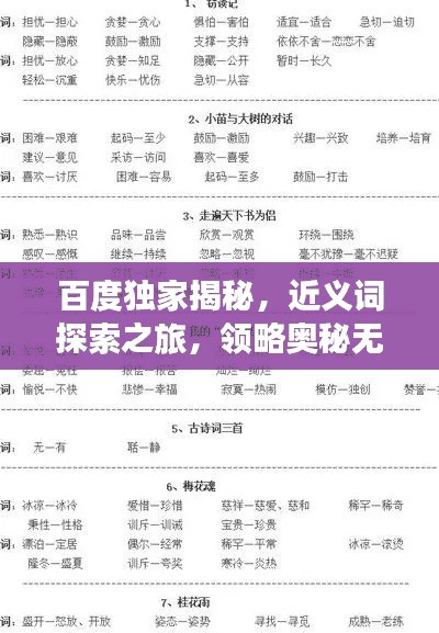 百度独家揭秘,近义词探索之旅,领略奥秘无限