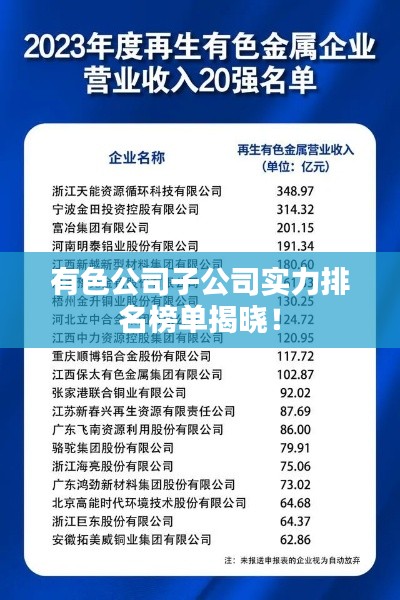 有色公司子公司实力排名榜单揭晓!