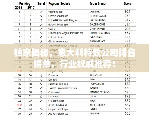 独家揭秘,意大利特效公司排名榜单,行业权威推荐!