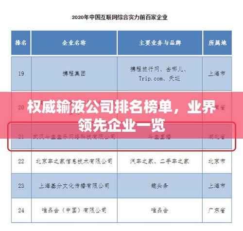 权威输液公司排名榜单,业界领先企业一览