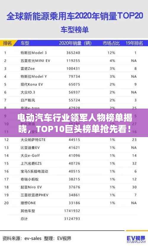 电动汽车行业领军人物榜单揭晓,TOP10巨头榜单抢先看!