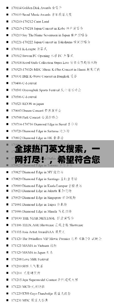 全球热门英文搜索,一网打尽!,希望符合您的要求,您还可以根据具体内容对标题进行酌情修改。