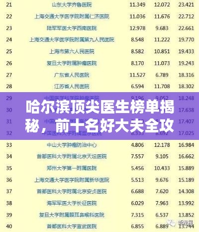 哈尔滨顶尖医生榜单揭秘,前十名好大夫全攻略