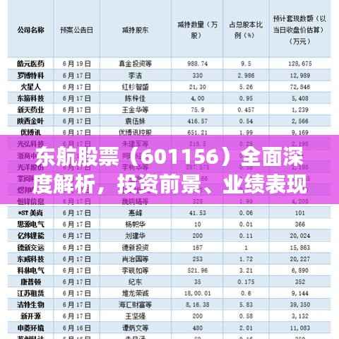 东航股票（601156）全面深度解析，投资前景、业绩表现与市场走势一网打尽