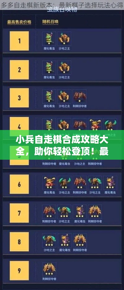 小兵自走棋合成攻略大全，助你轻松登顶！最新攻略分享