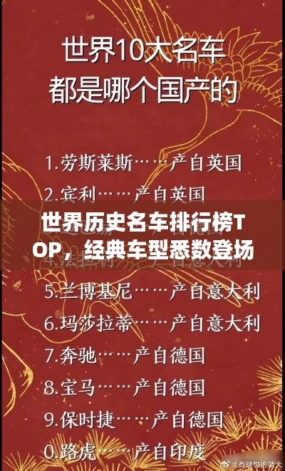 世界历史名车排行榜TOP,经典车型悉数登场!