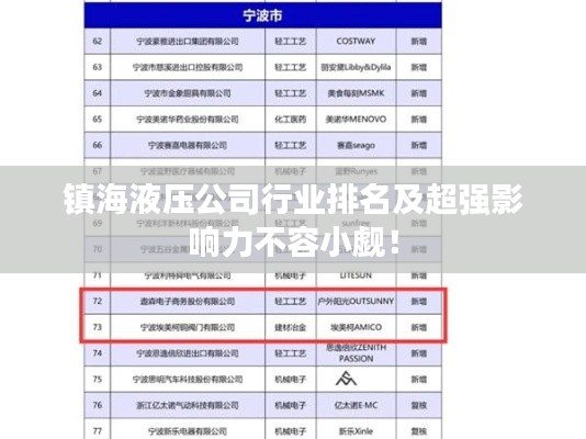 镇海液压公司行业排名及超强影响力不容小觑！